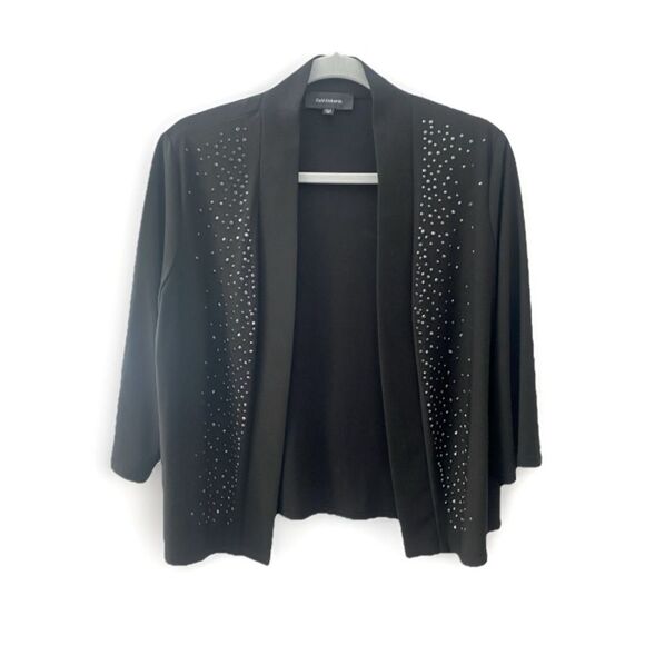 R&M Richards Black Beaded Shrug Women’s M Embellished Open Front Cardigan Jacket - Picture 2 of 9